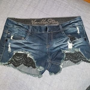 Ripped jean shorts
